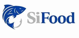 SiFood logo featuring a blue stylized fish icon with gray and blue text